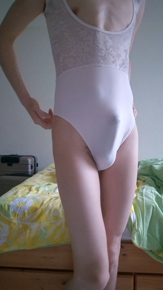 Slim Twink Femboy Cumming &amp; Masturbating Tight Pink Leotard thumbnail