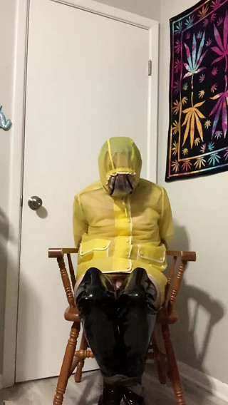 Yellow PVC raincoat bondage Part 2