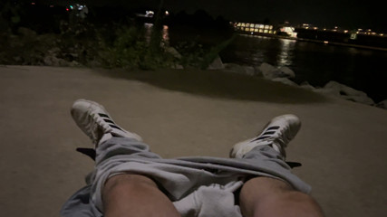Masturbating on the waterfront with a passing passenger ship