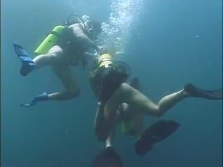 Scuba Blonde Sucks Two Dicks