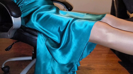 Green satin dress
