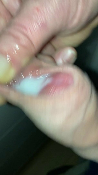 Uncut tugging with cumshot in foreskin
