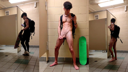 college skater doesn't care who sees in school bathroom