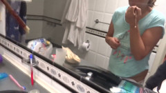 My wife's stepsister shows off, urinates, masturbates and I cum on her tits