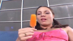 Horny Babe Stuffs Pussy with Melting Popsicle for Intense Licks