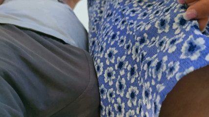 Dirty Guys Slide His Dick Under Her Dress on Subway and Cums Hard