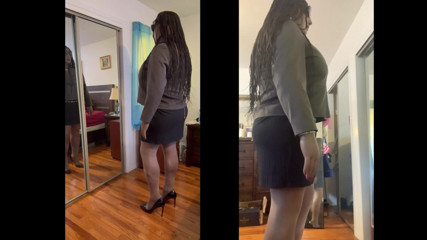 Black babe Danae in bossy business dress outfit