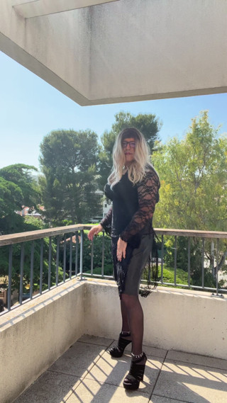 On my terrace with a platform heel
