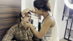 The hero gave the make-up to the woman.