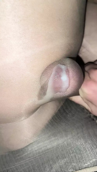 Sissy Orgasm in Shiny Nude Pantyhose and Black Panties that I Stole from a Friend's Room