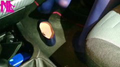 Dangling in Blue Pantyhose and Blue Flats on a Gas Station