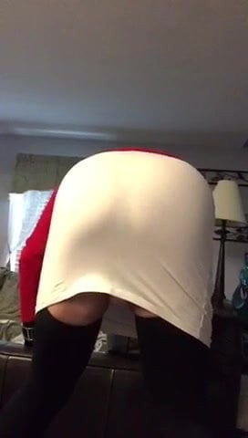 sissy in white skirt and thong