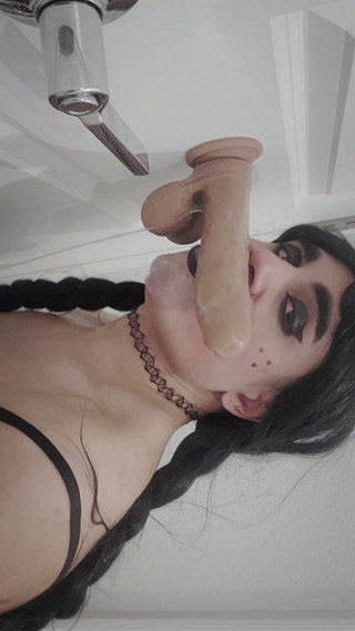 Gothic Sissy Deepthroating Dildo