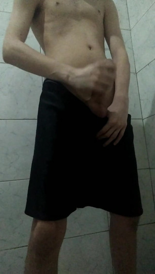 Skinny young horny boy masturbating hidden in the bathroom