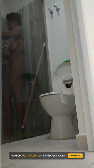 Brunette Gets Caught Masturbating in the Shower