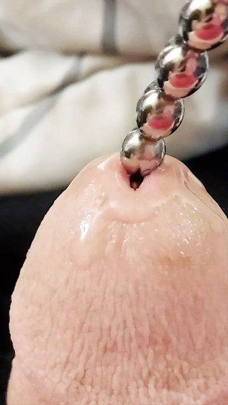Sounding my cock with a 12 inch urethral rod getting close up of it going in my pisshole