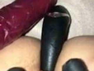 Creamy pussy on dildo and black glove