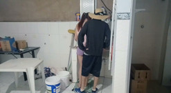 Neighbor in Tiny Shorts Doing Laundry!