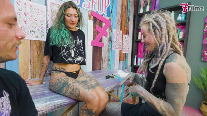 ANAL THREESOME during TATTOO session