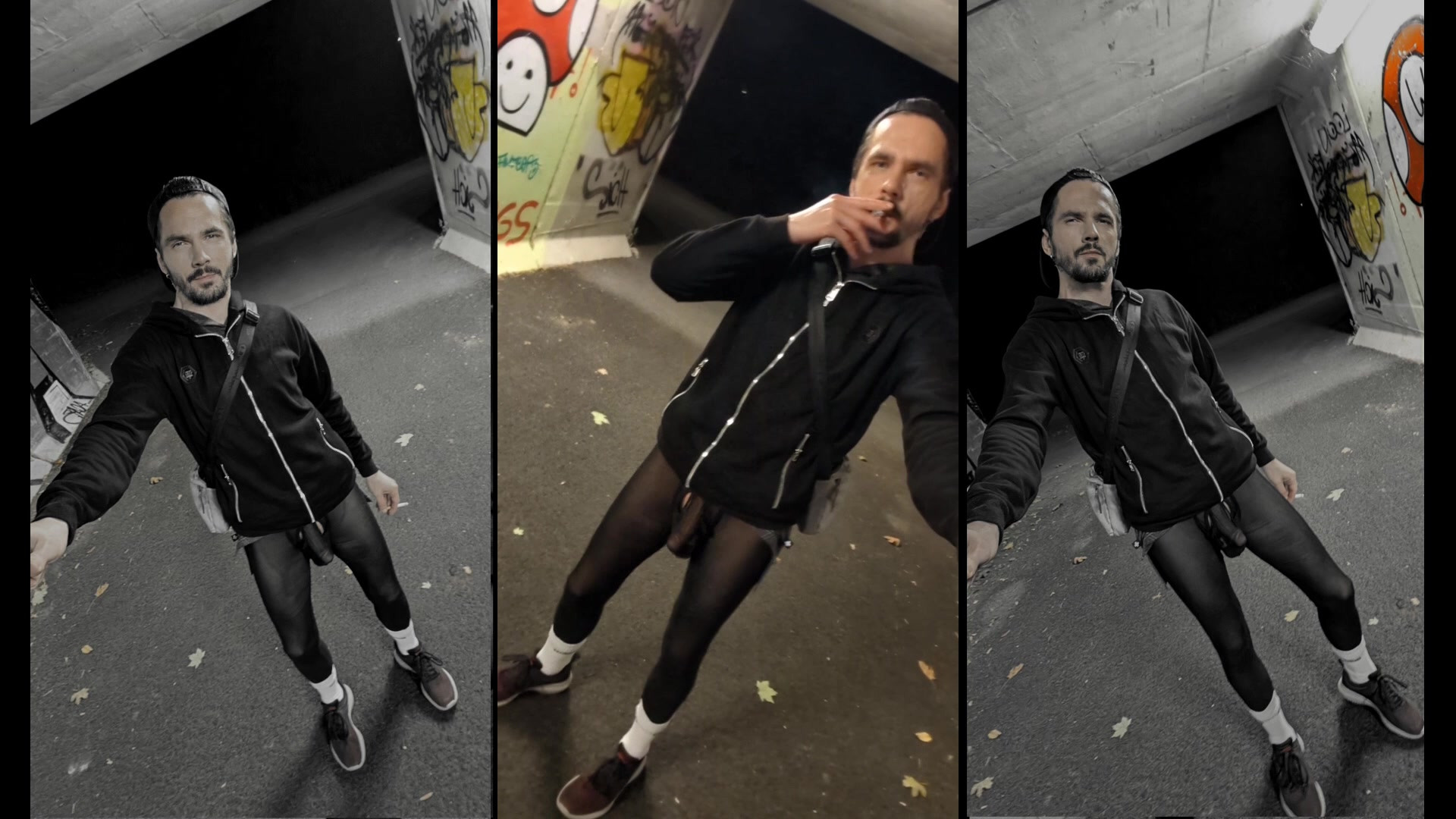 Walking Through the City in See-through Leggings (bulge Meggings)