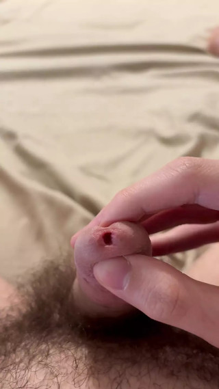 Sounding my small hairy teen cock