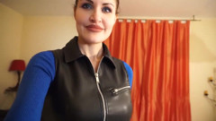 Femdom latex chick loves to walk on slaves body