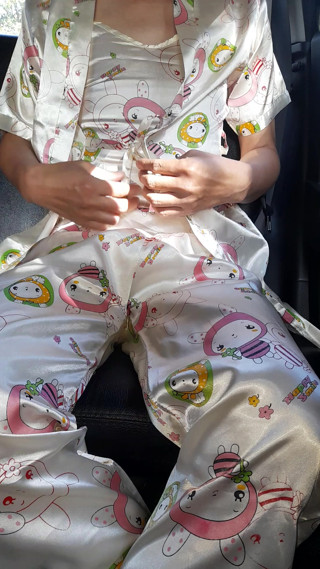 Crossdressing and Cum Inside Satin Pajamas with Kimono Set thumbnail