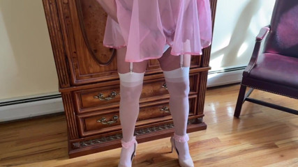 Sissy dolled up pink chastity