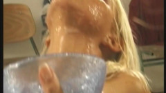 Blonde Sluts Drink Cum From Bowl in Group Gangbang