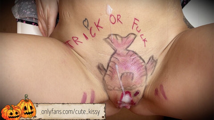 Trick or fuck! New halloween horror video! She makes me to fuck her fish!