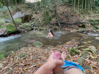 Stepsister Showers in the River, While Watching Her I Masturbate Until I End up Fucking Her Delicious Ass