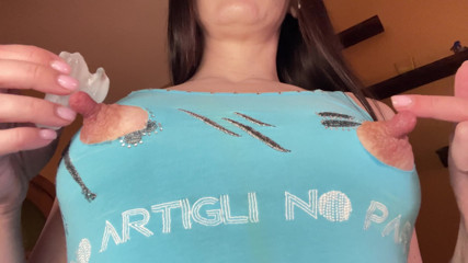 The ice makes my huge nipples even bigger
