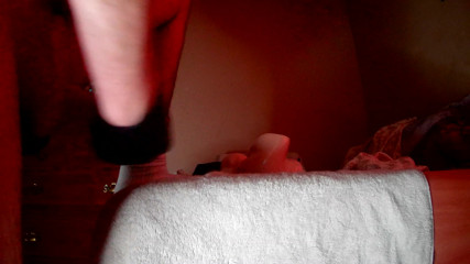 Banging my sex toy and stroking my cock.