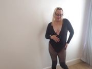 Wife works out in leotard 
