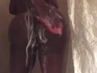 THICC Ebony Tranny Cums in Shower