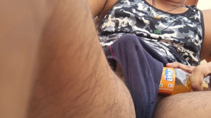 Cold bottle on Hot horny body