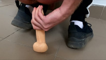 A Guy Fucked Himself in the Entryway with a Rubber Dildo