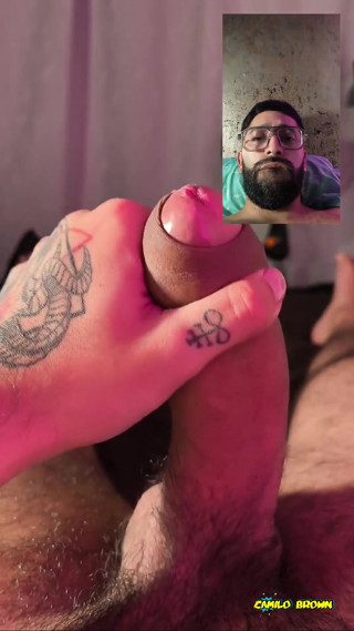 POV Double Camera Slowly Jerking Big Cock with Lube and Spit Thick Cumshot