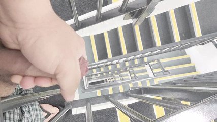 Public cum on stairs ALMOST CAUGHT