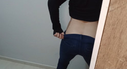 Young guy taking off his pants and showing off his hot ass