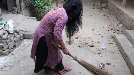 My aunty was cleaning the yard. But I hugged him, put him in my aunty ass, and started fucking him anal