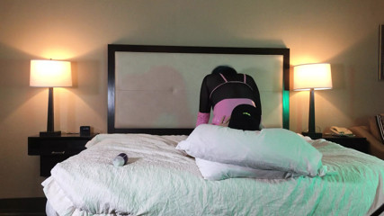Trans Woman in Chastity Fucked Reverse Cowgirl