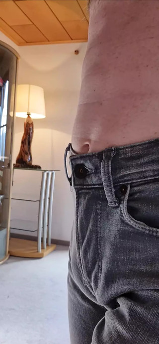 New bulge in tight jeans home walkabout