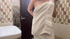 Hot girl fingering hairy pussey in bathroom