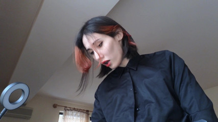 Trans in Black Suite Fuck the Pussy Toy and Make Great Cum