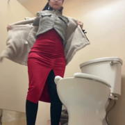 Show Sexy Ass Wear Red Dress in Toilet Room
