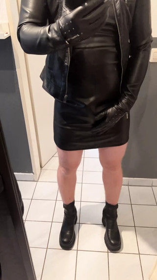 Sissy Laura Solo Cumshot in Full Leather dress and ankle boots
