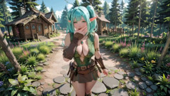 Forest Fantasy! Blue Elf Kneeling, Green Elf Teasing, Sun-dappled Magic & Wand Play, Who Gives in First?