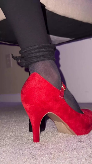 Bound and Gagged: Crossdresser in Sexy Red Heels &amp; Denim Shorts Gets Tied Up thumbnail