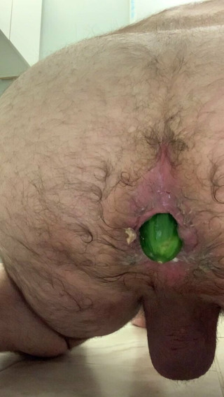 2 HUGE Cucumbers in My Stretched Ass , at the Same Time